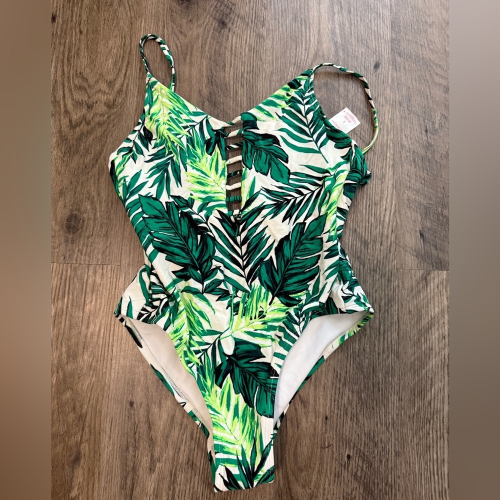 Tropical Green Leaf One Piece Swimsuit